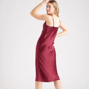 Quince 100% Washable Silk Slip Dress Size S Burgundy